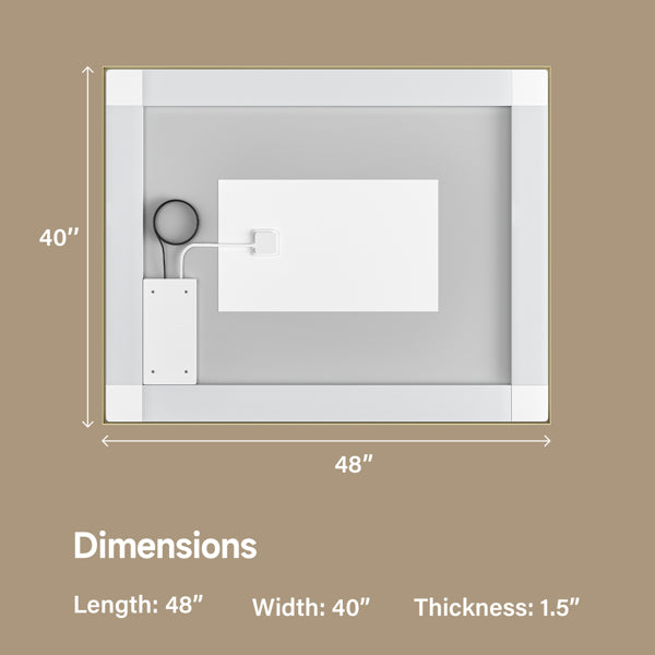 48x40" Gold Framed LED Mirror with Dual Front & Back Light Strips