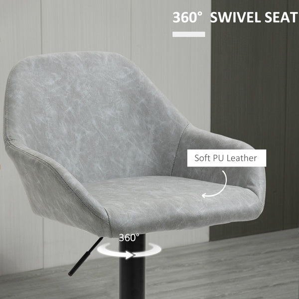 Set of 2 Grey PU Leather Adjustable Swivel Bar Stools with Footrest – Modern Counter Chairs