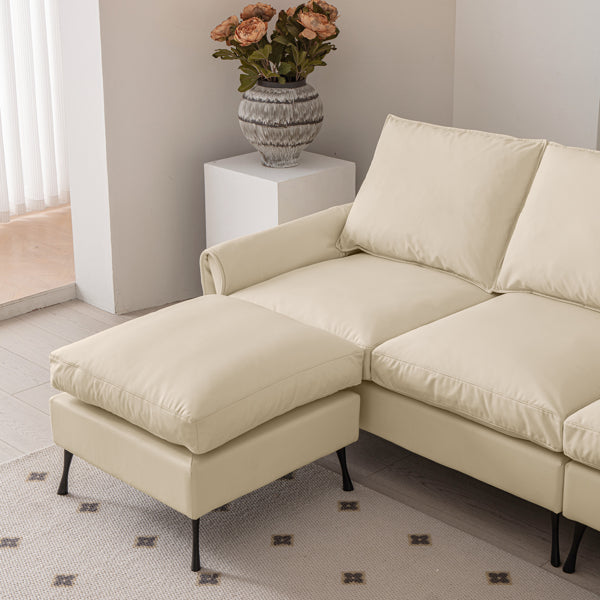 104.5" Modern L-Shaped Tech Leather Sofa with Convertible Ottoman