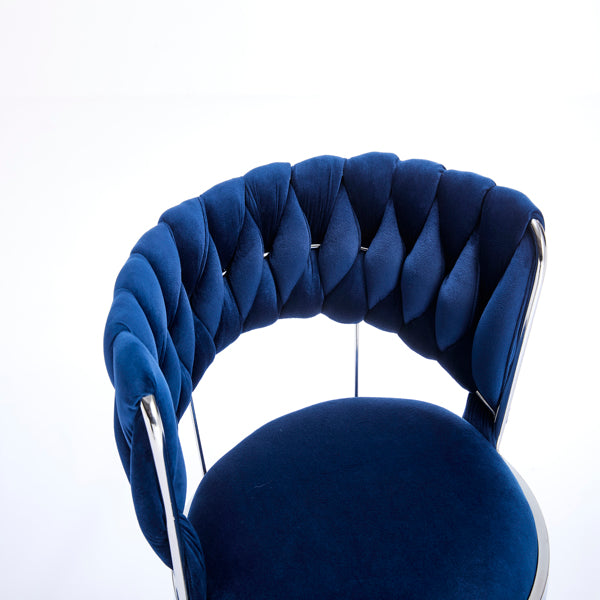 Set of 2 Blue Velvet Bar Stools with Chrome Base & Swivel Adjustable Height