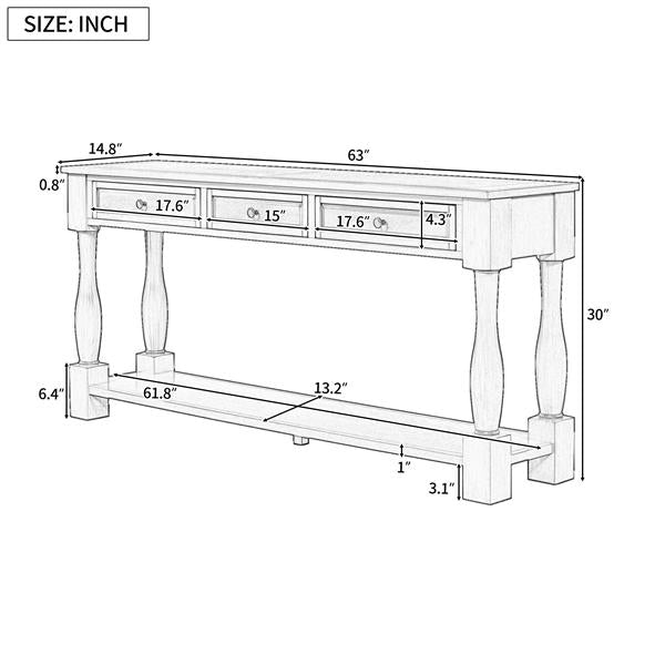 63" Black Console Table with Drawers & Shelf for Entryway, Hallway, Living Room