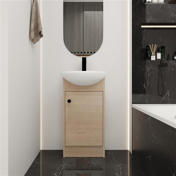 18" Small Bathroom Vanity with Sink – Freestanding Oak Cabinet Combo Unit
