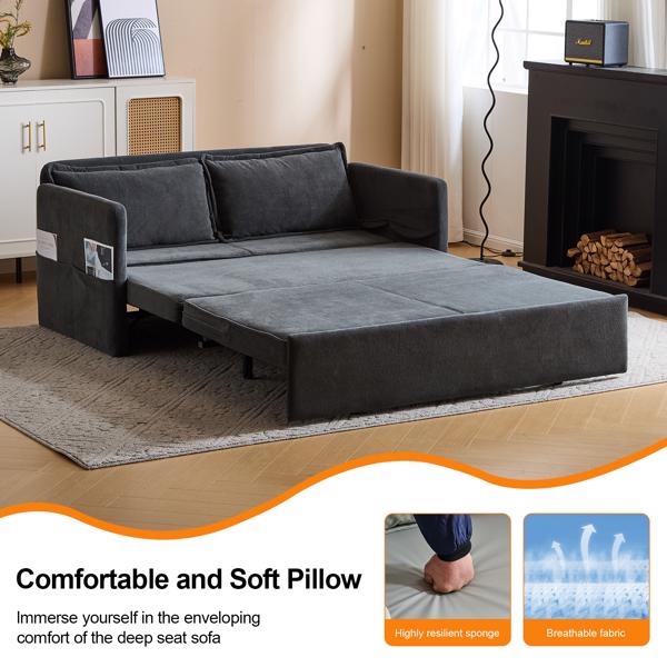 3-in-1 Sleeper Chair Bed with Tray & USB, Convertible Sofa in Dark Grey