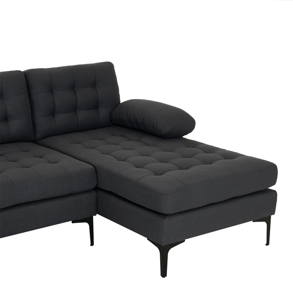 U-Shaped Sectional Sofa – Dark Gray Upholstery, Wooden & Iron Frame with Black L