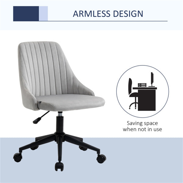 Grey Velvet Scallop Swivel Office Chair – Adjustable Height & Chic Design
