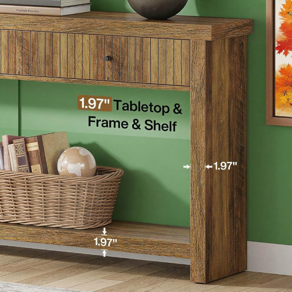 71" Oak Long Console Table – Fluted Drawers & Open Shelf Storage by Tribesigns