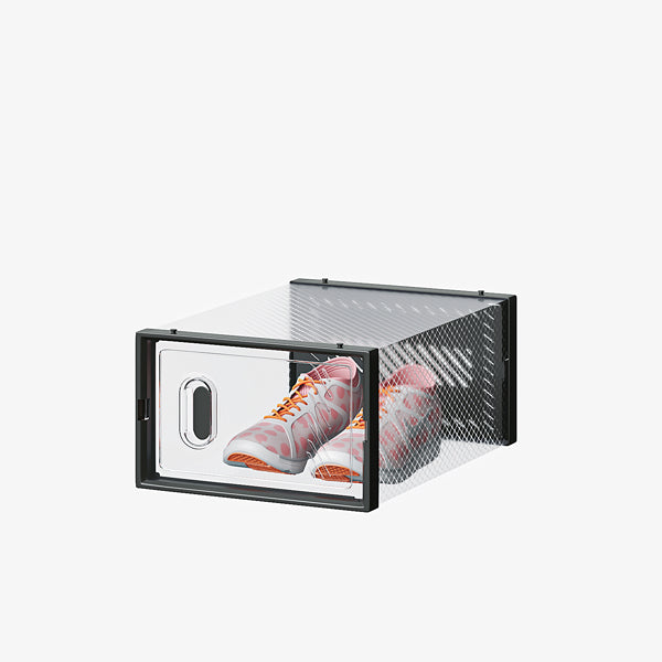 6-Pack Black Plastic Mesh Shoe Boxes – 33x23x14cm Modular Storage Set
