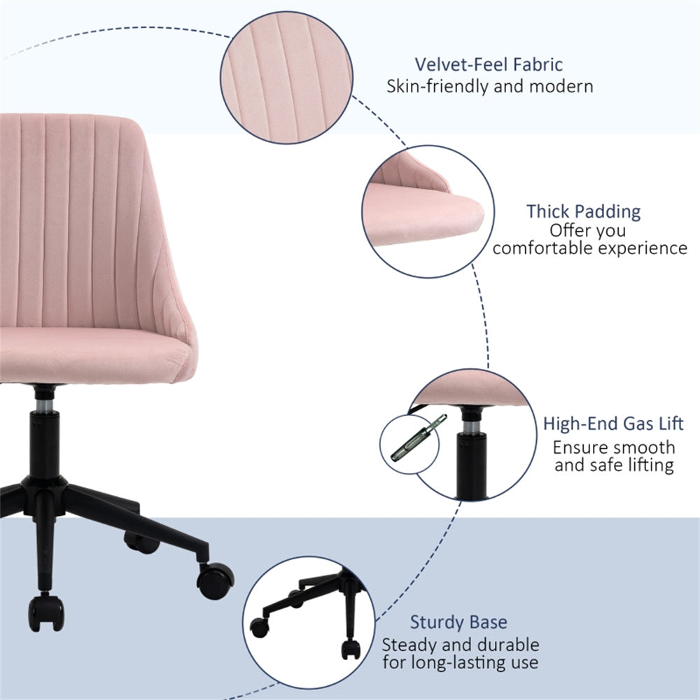 Pink Velvet Scallop Swivel Office Chair – Adjustable Height & Chic Design