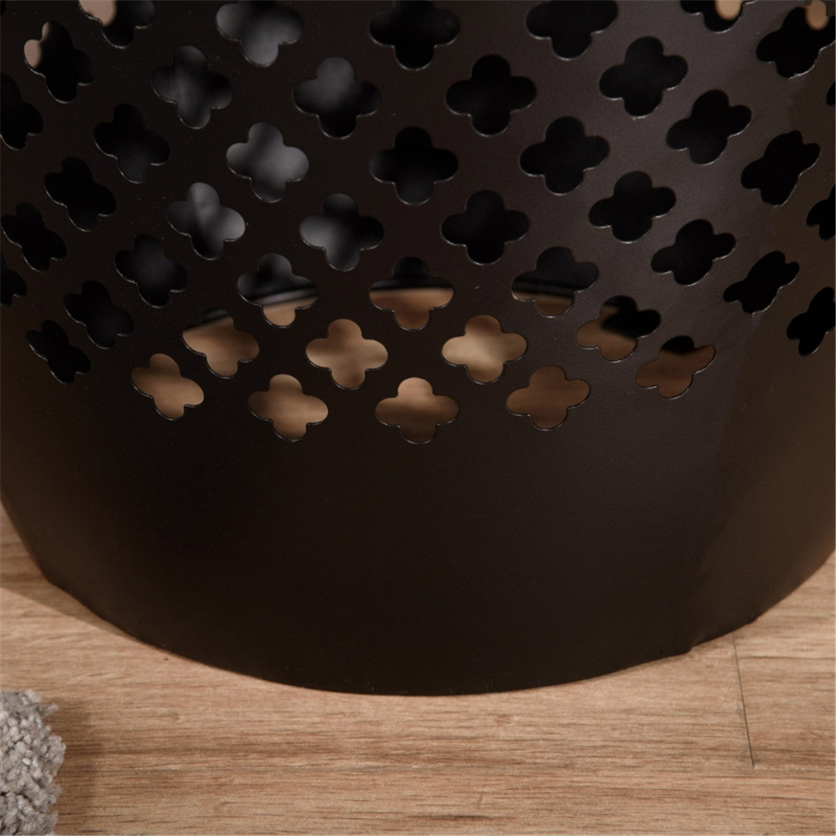 Modern Black Steel Drum Coffee Table with Decorative Cutout Design