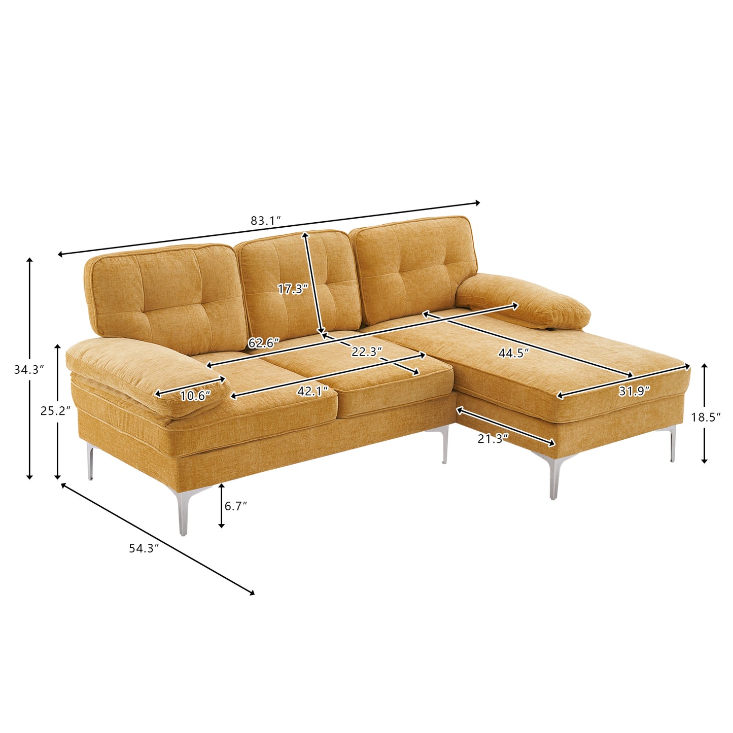 Yellow 3-Seater Modular Sofa – Simple, Stylish Indoor Seating