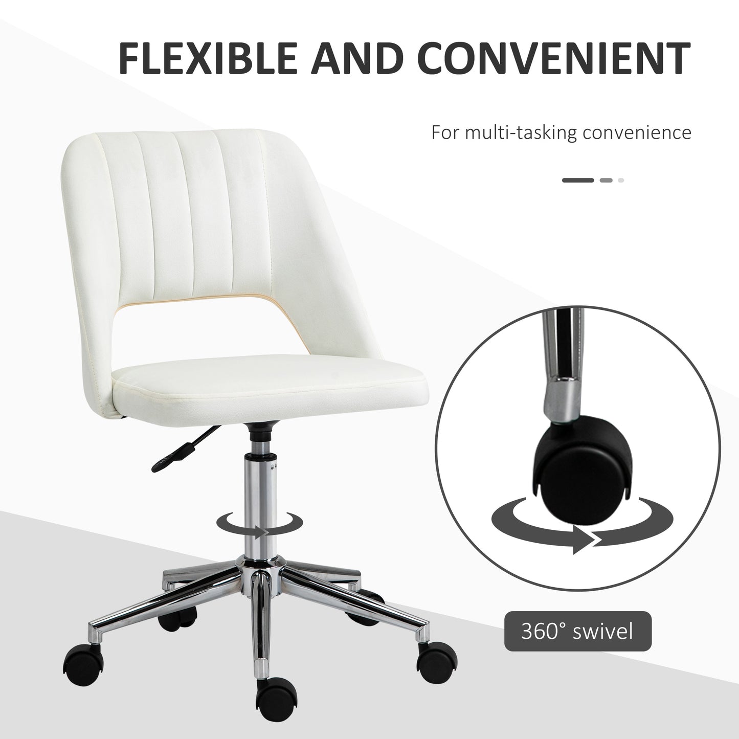 Modern White Velvet Office Chair – Adjustable Height, Swivel Base & Scallop Backrest