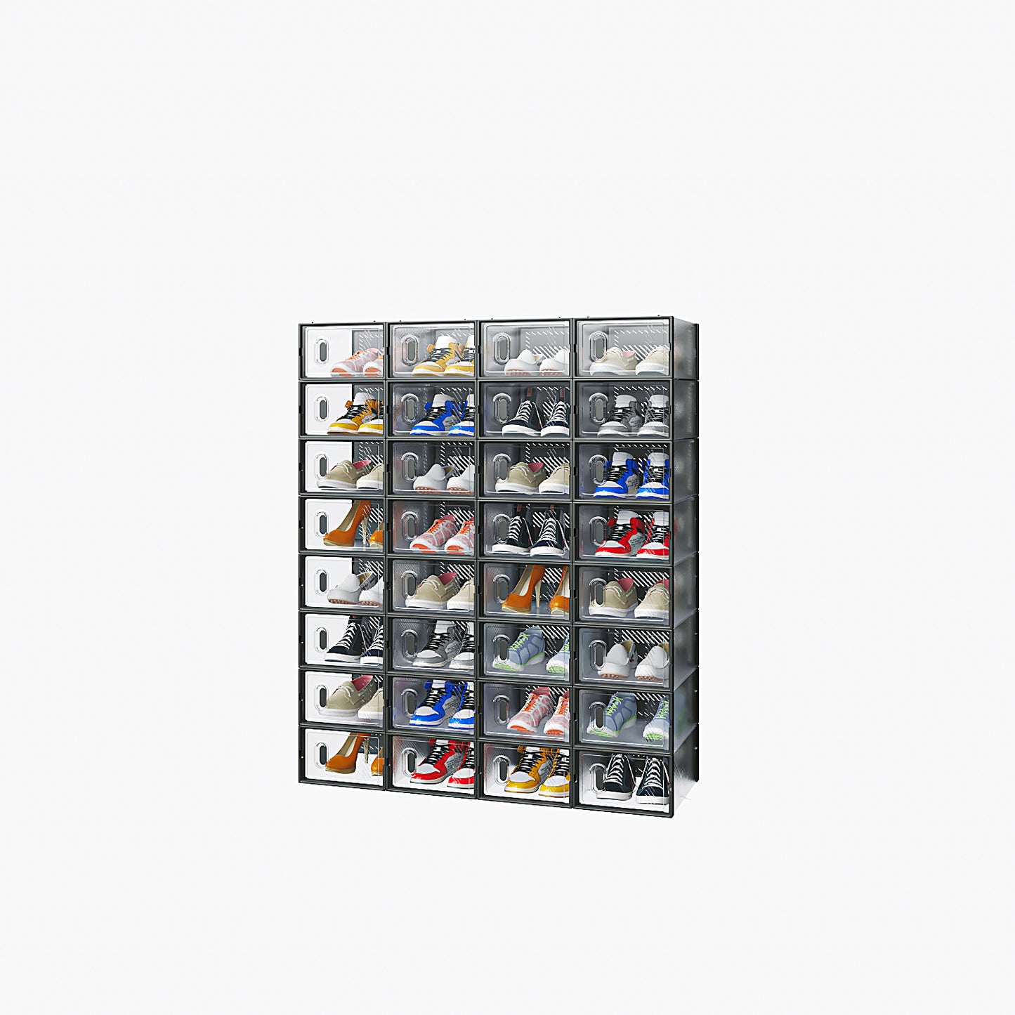 32PCS Black Plastic Mesh Shoe Boxes, Small Size, 33×23×14cm, Stackable