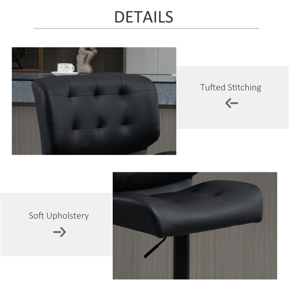 Set of 2 Adjustable Black Bar Stools with Swivel Seats & Tufted Backrest