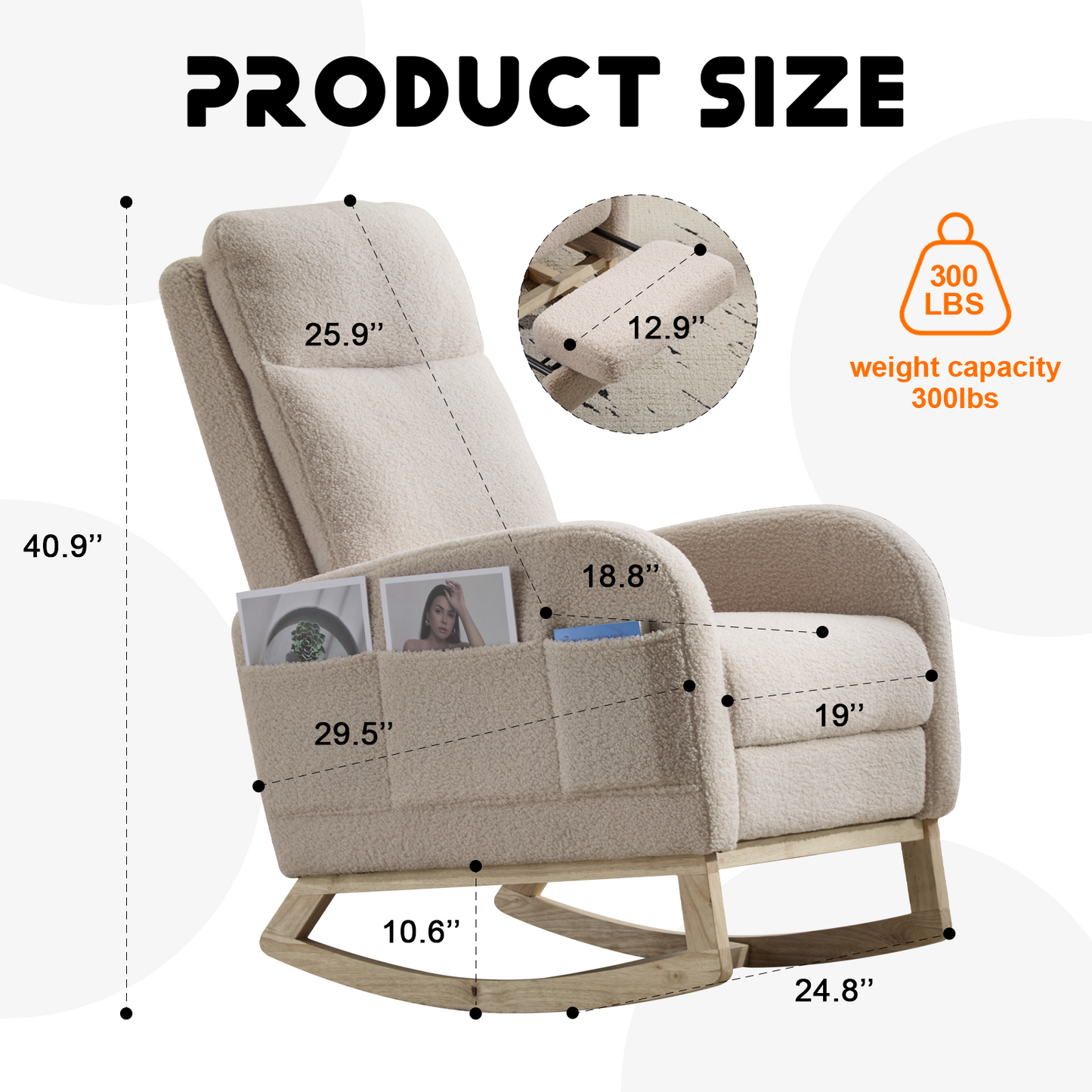 Modern Rocking Accent Chair with High Back, Soft Fabric & 300 lb Weight Capacity