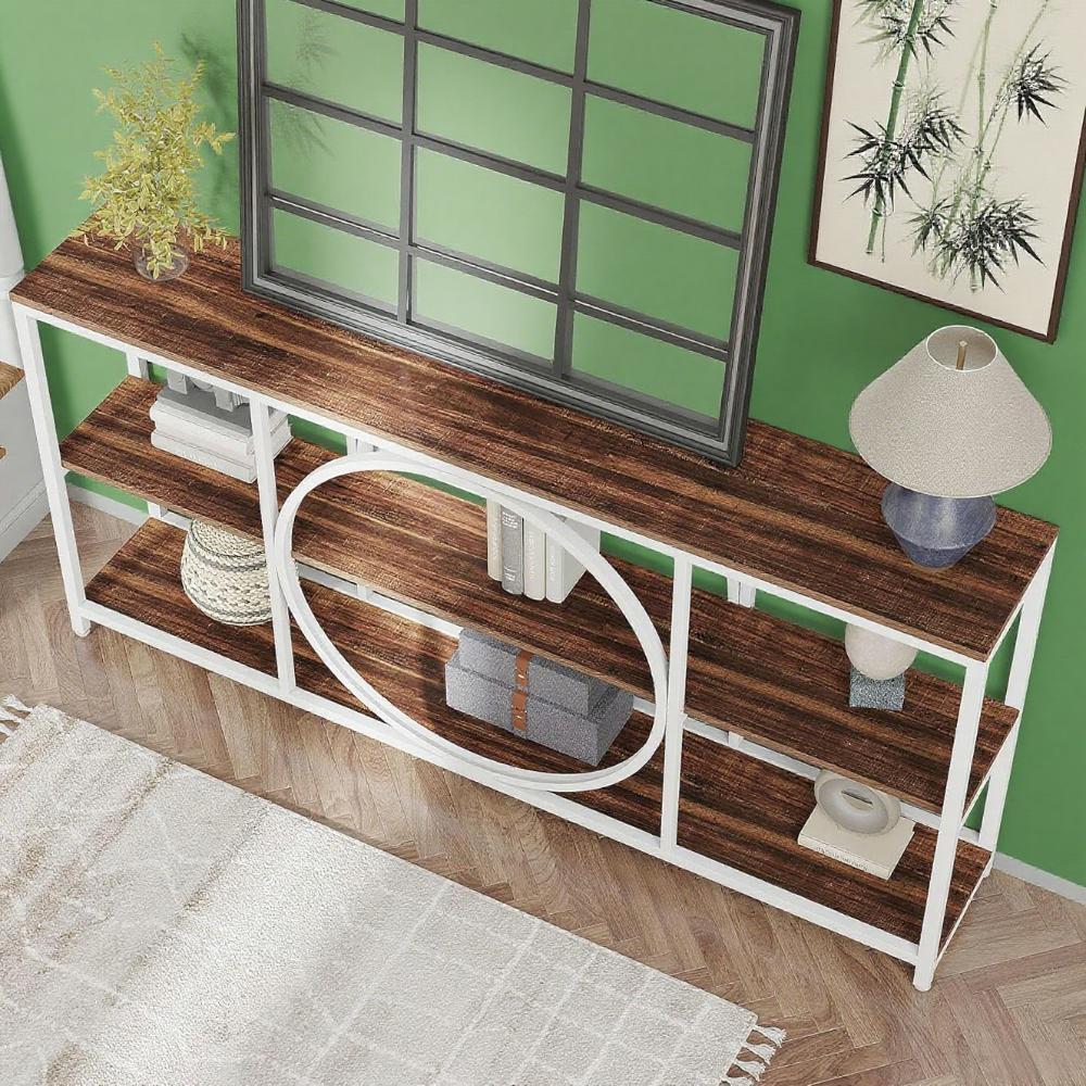 70.9" White Walnut Console Table with 3-Tier Shelves – Modern Industrial Accent
