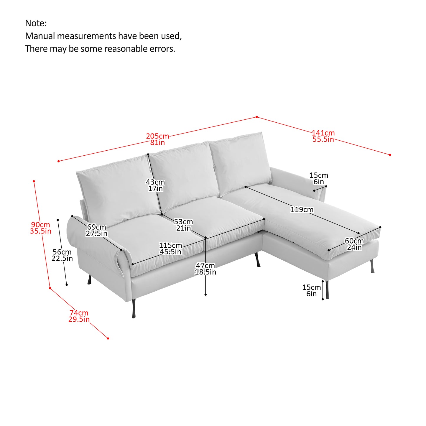 81" Modern L-Shaped Sofa with Reversible Chaise – Tech Leather Couch