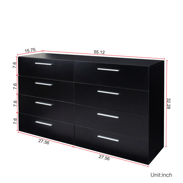 8 Drawer Double Dresser, Wide Storage Cabinet for Bedroom, Living Room, Black