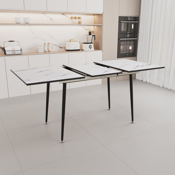 Extendable White Dining Table Set with 4 Green Chairs – Seats 2–6