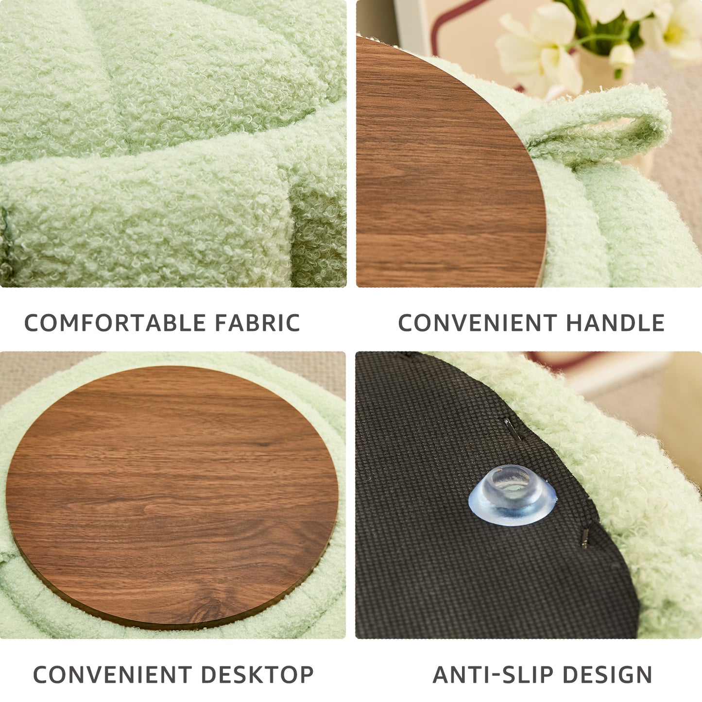 Teddy Velvet Ottoman with Storage, Round Padded Foot Stool for Makeup Room