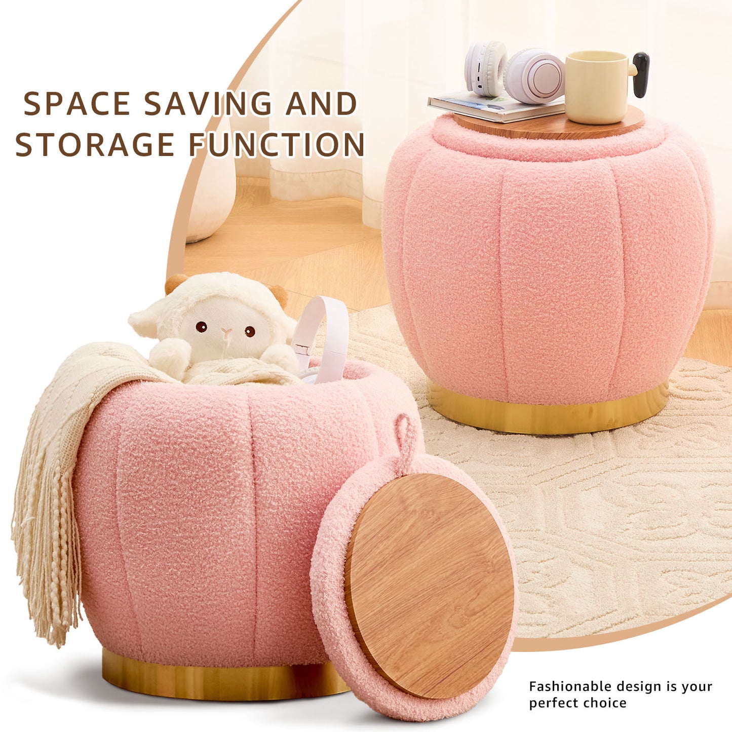 Storage Ottoman Footrest with Soft Seat, Velvet Stool Accent, Pink