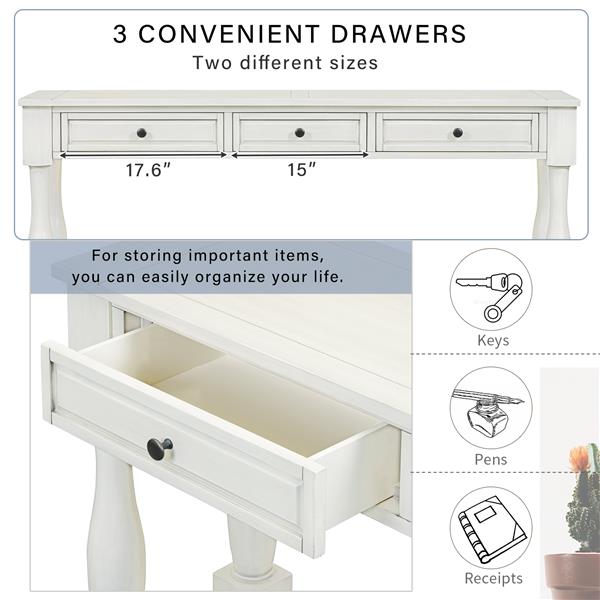 63" White Console Table with Drawers & Shelf for Entryway, Hallway, Living Room
