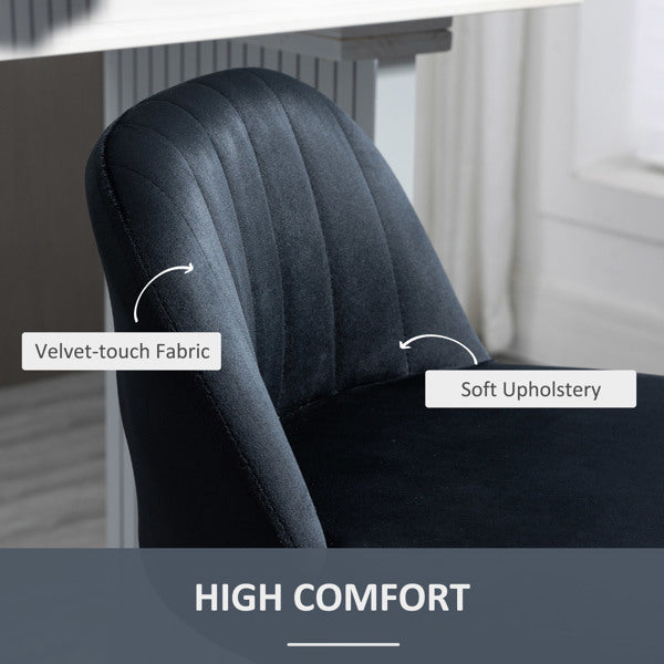 Set of 2 Black Velvet Adjustable Swivel Bar Stools with Footrest – Modern Counter Chairs