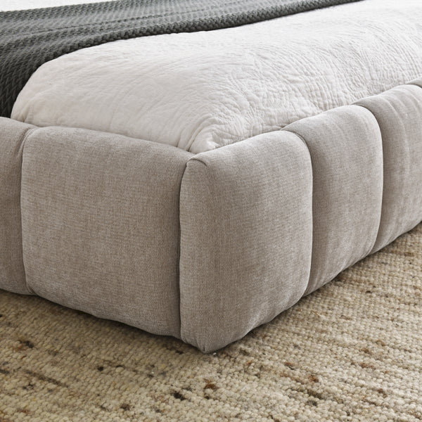 Queen Upholstered Platform Bed Frame with Headboard, Chenille Fabric, Beige