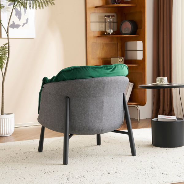 Modern Velvet Barrel Accent Chair with Metal Legs – Green Armchair
