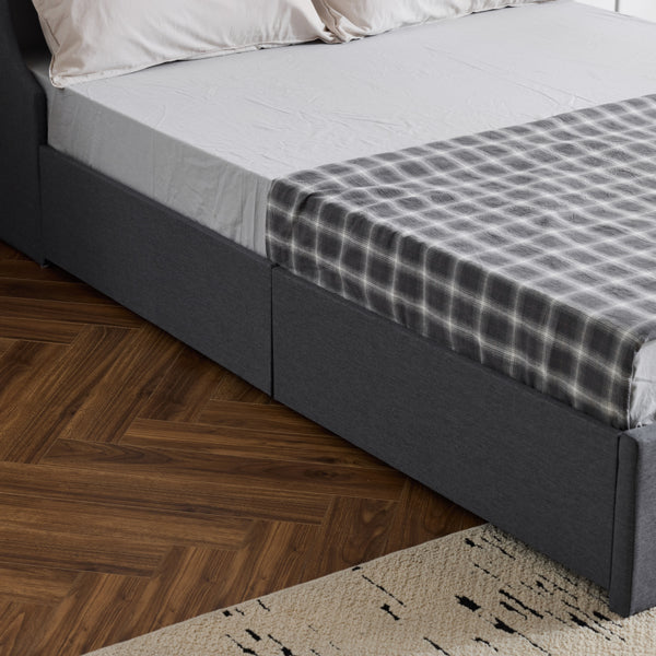 Queen Upholstered Storage Bed Frame with 4 Drawers & Wingback Tufted Headboard
