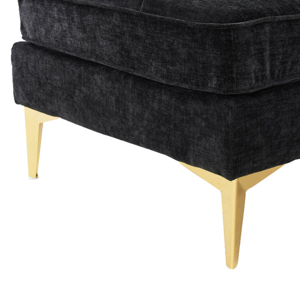 3-Seater Chenille Modular Sofa with Footstool, Gold Legs – Black