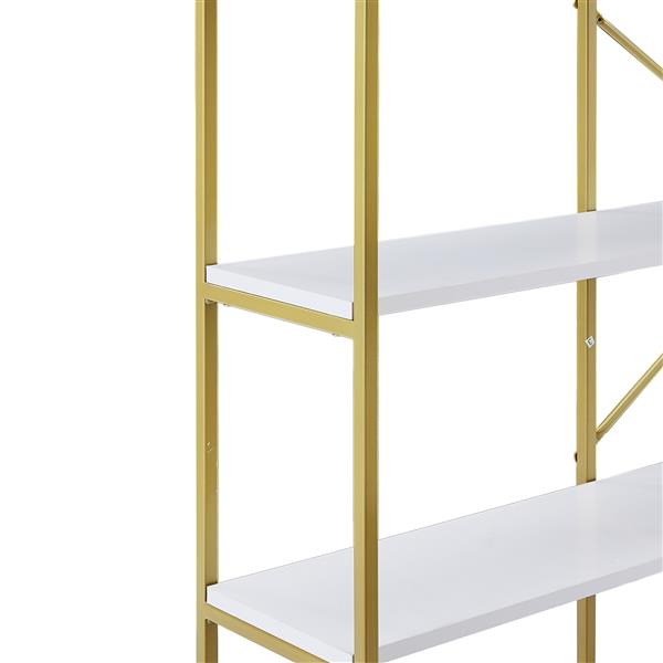 74.8" 5-Tier Bookshelf with Round Top, Gold Frame & X-Bar, Office Display Shelf