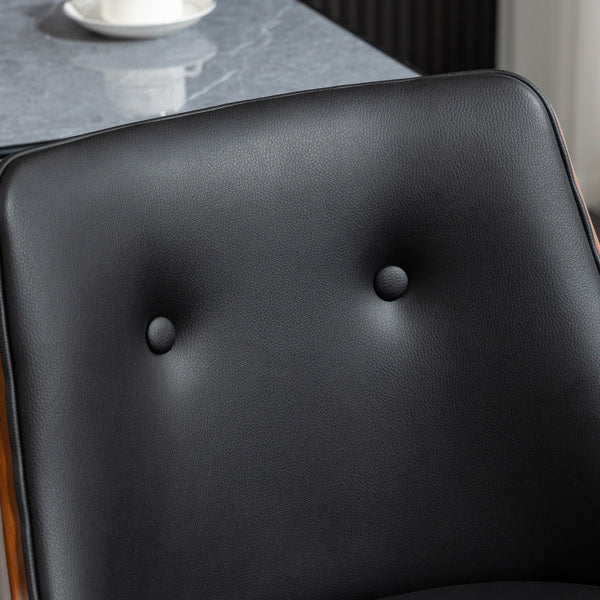 Set of 2 Black PU Leather Wingback Swivel Bar Stools with Tufted Back & Footrest
