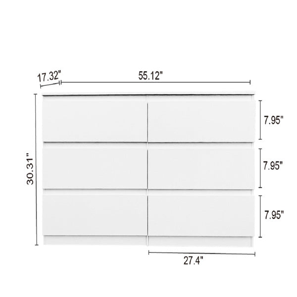White 6 Drawer Double Dresser for Bedroom, Living Room, or Hallway Use
