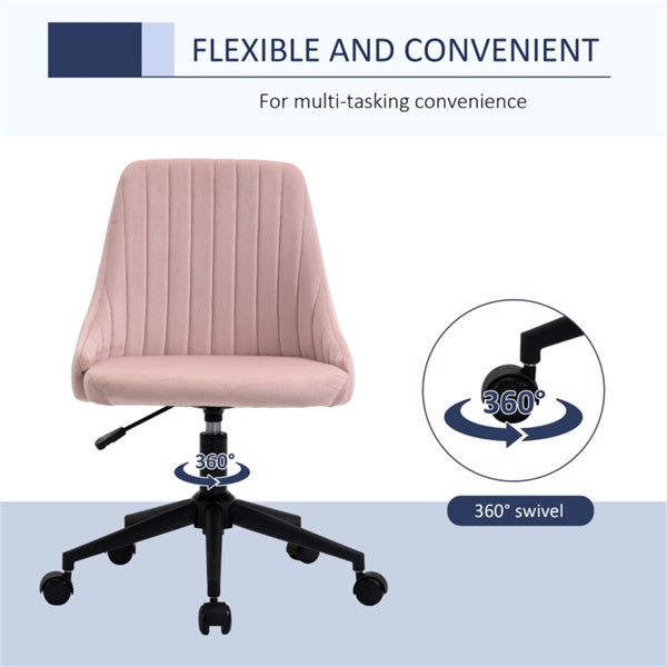 Pink Velvet Scallop Swivel Office Chair – Adjustable Height & Chic Design