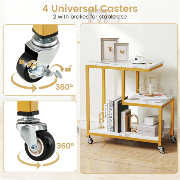 G-Shaped 3-Tier White End Table with Wheels – Mobile Storage Side Table