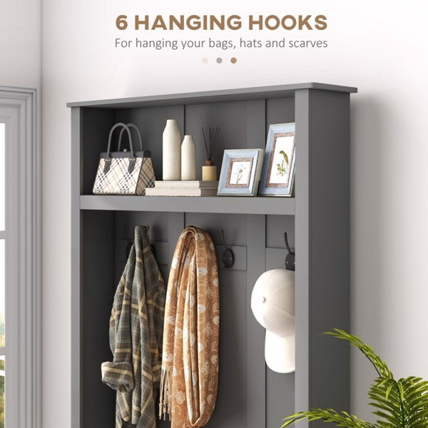 Gray Entryway Hall Tree with Storage Cabinet, Bench & Coat Rack