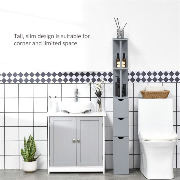 Grey Bathroom Storage Cabinet with Shelves – Compact Organizer Unit