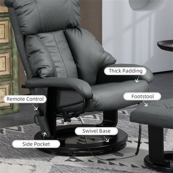 PU Leather Massage Recliner Chair with Ottoman & Remote, Gray