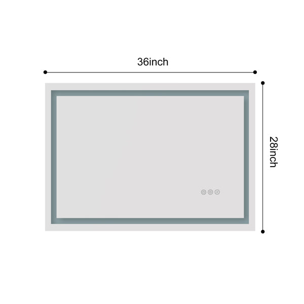 36x28" LED Bathroom Mirror with Frontlit & Backlit, Anti-Fog, Dimmable, 3 Colors