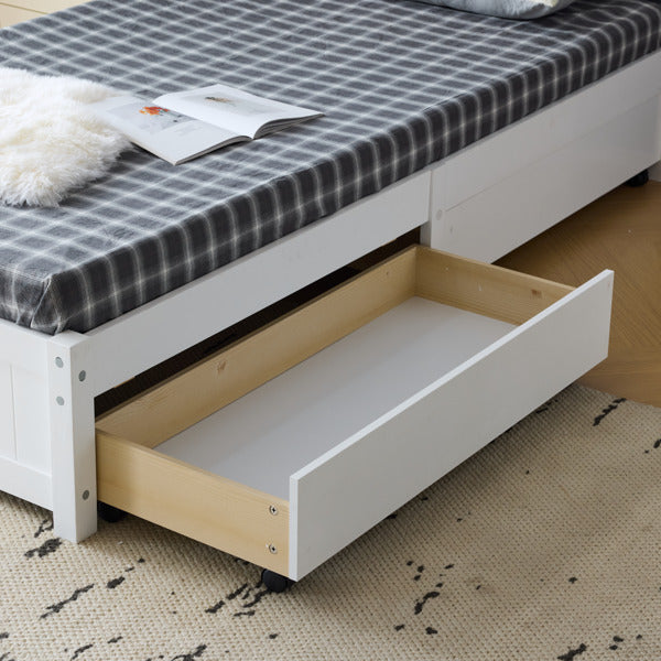 Twin Pine Wood Platform Bed with 4 Storage Drawers & Curved Headboard – White