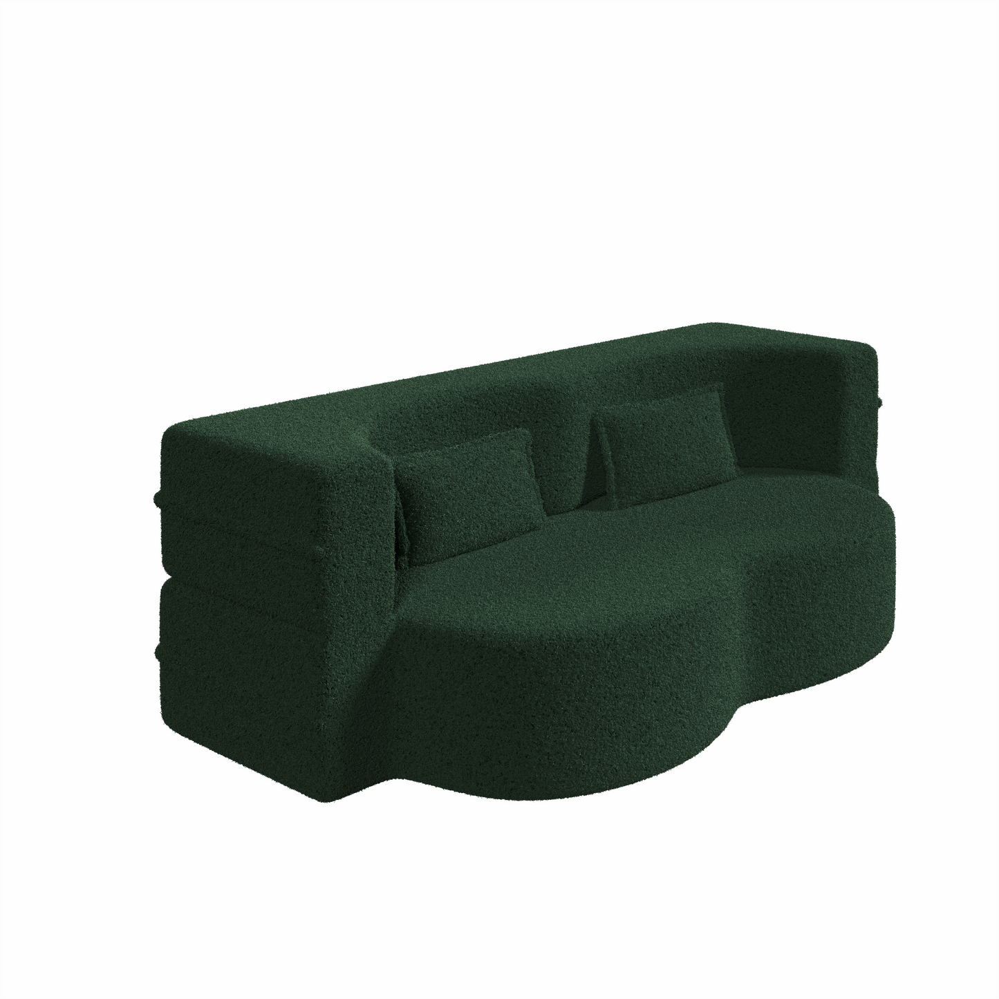 Green Teddy Fabric Convertible Floor Sofa Bed with 2 Pillows, Full Size 78"