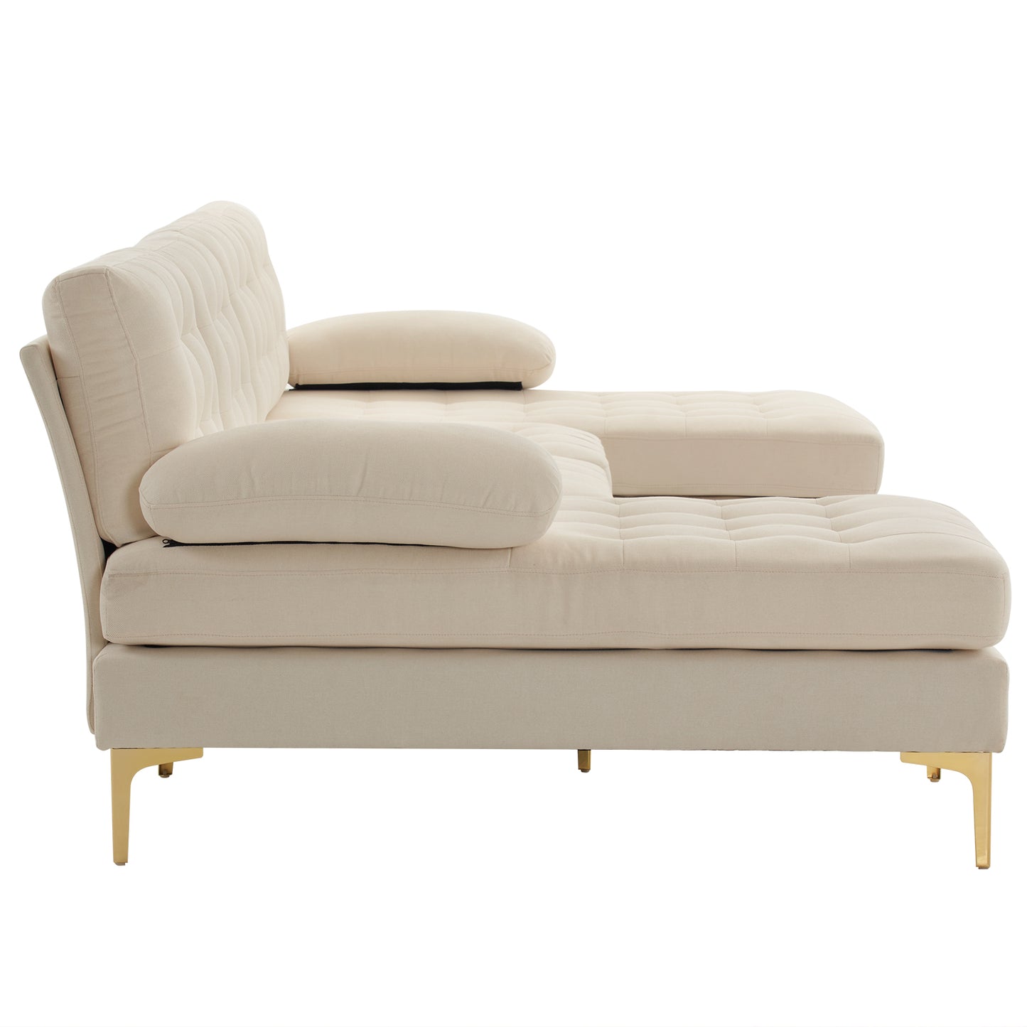 U-Shaped Sectional Sofa – Soft Armrest & Backrest, Wooden & Iron Frame with Gold Legs, Beige Upholstery