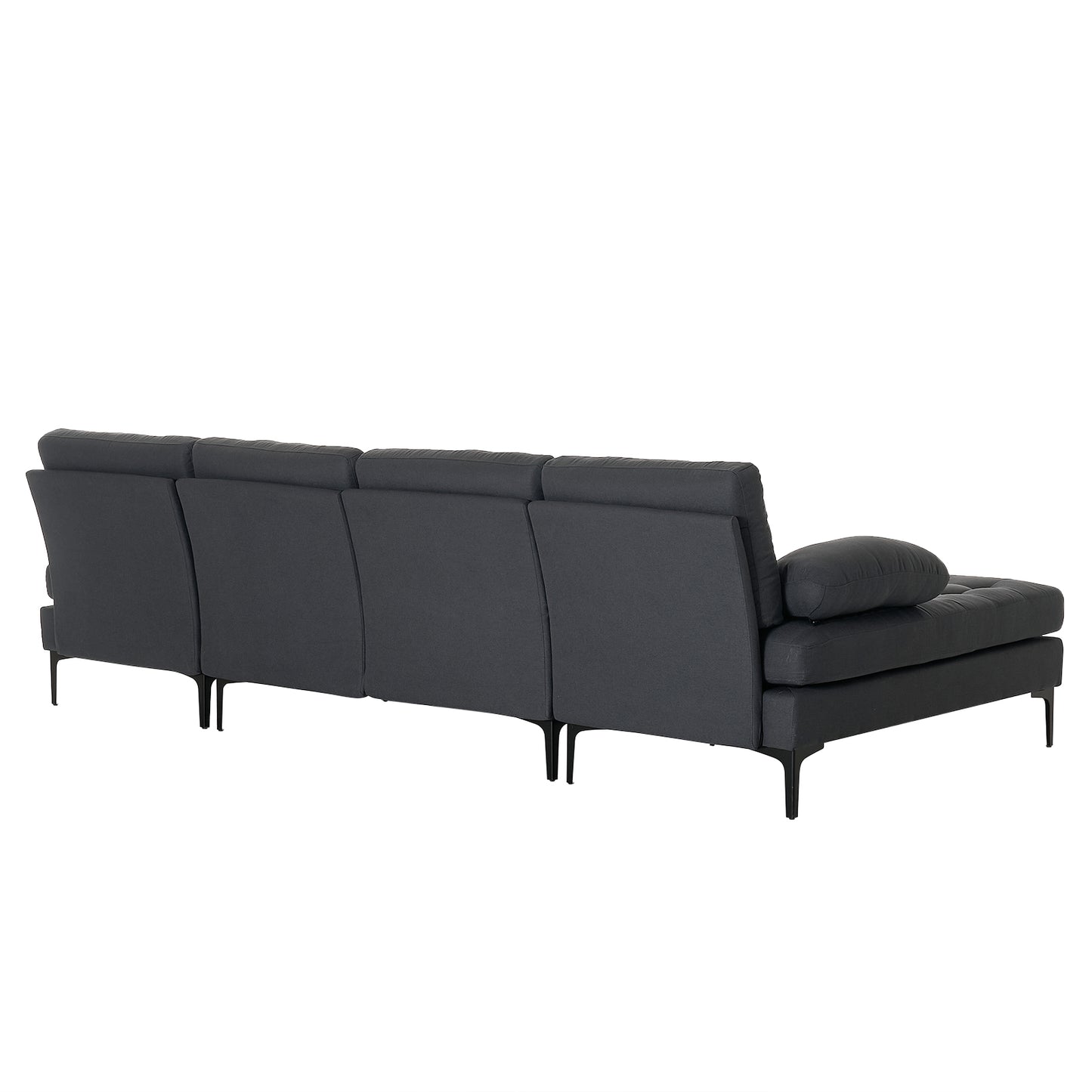 U-Shaped Sectional Sofa – Dark Gray Upholstery, Wooden & Iron Frame with Black L
