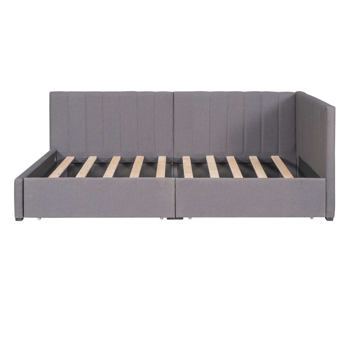 Gray Twin Upholstered Daybed with 2 Storage Drawers – Linen Sofa Bed Frame