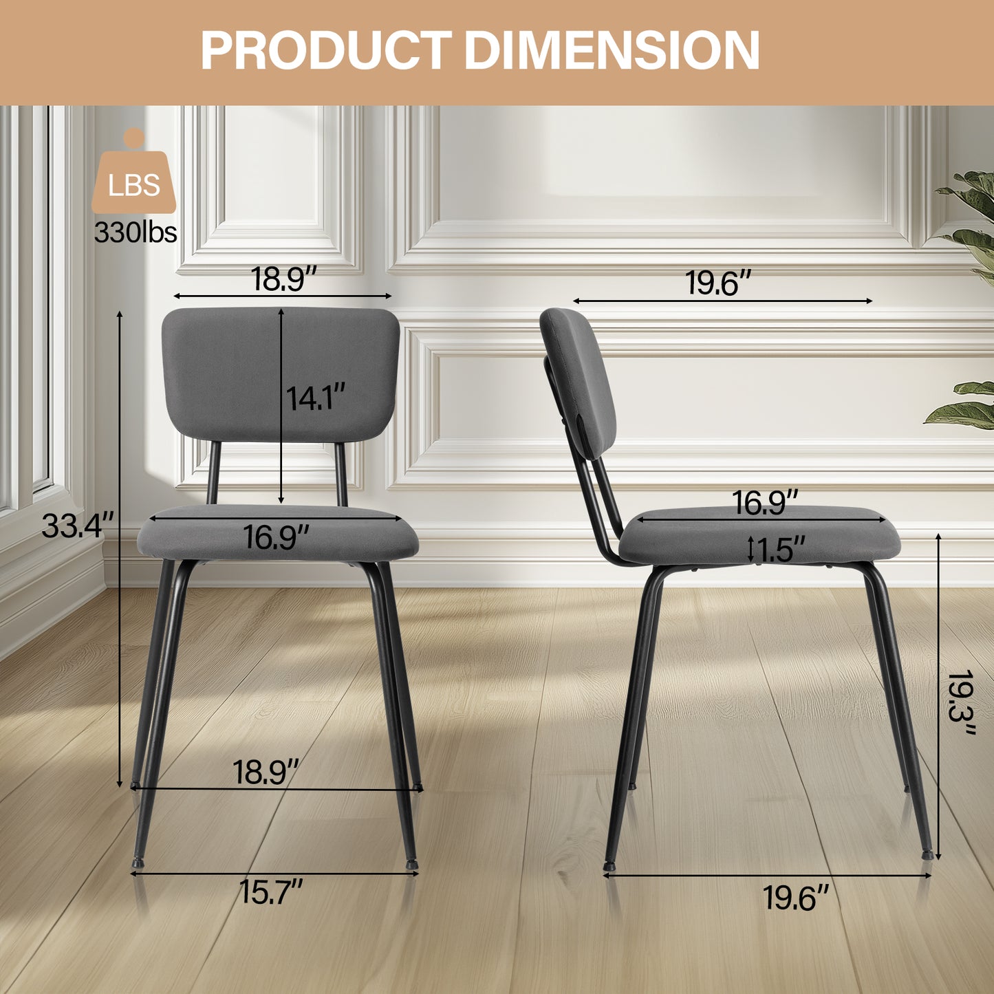 Set of 4 Modern Grey Padded Dining Chairs for Kitchen, Bar & Office Use