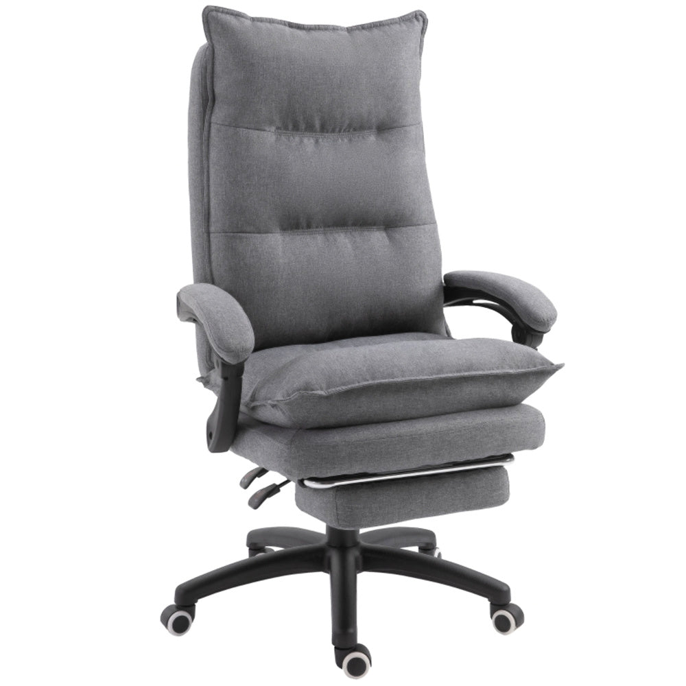 Grey High-Back Reclining Office Chair with Footrest & Linen-Style Upholstery