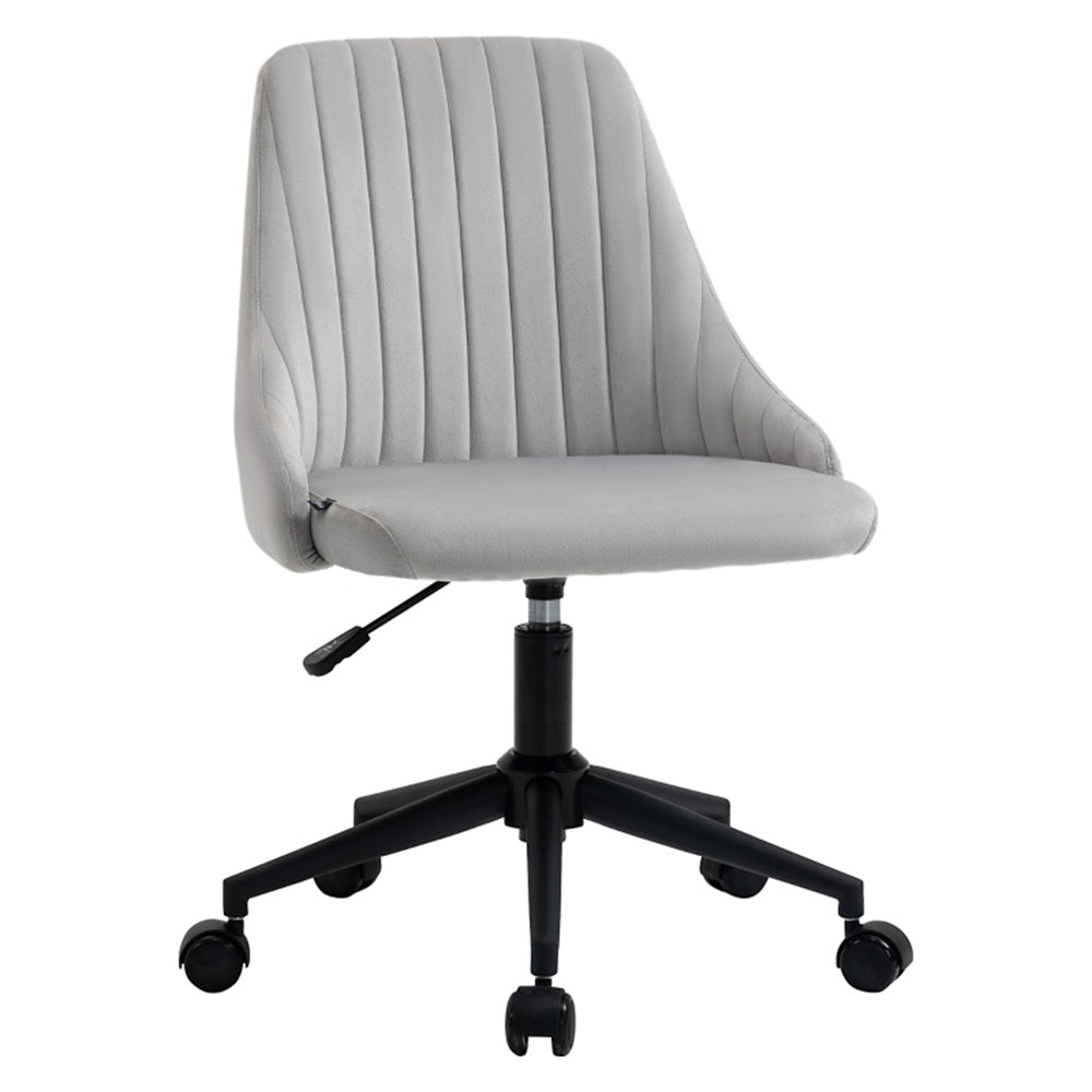 Grey Velvet Scallop Swivel Office Chair – Adjustable Height & Chic Design