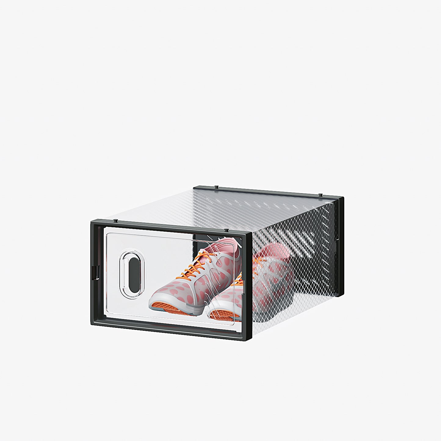 6-Pack Black Plastic Mesh Shoe Boxes – 33x23x14cm Modular Storage Set