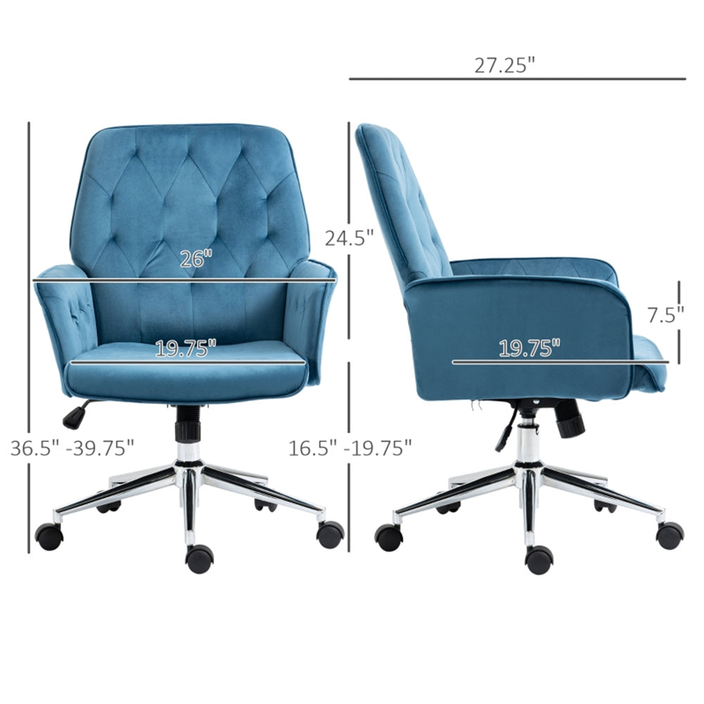 Blue Velvet Office Chair – Adjustable Height with Rocking Back & Armrests