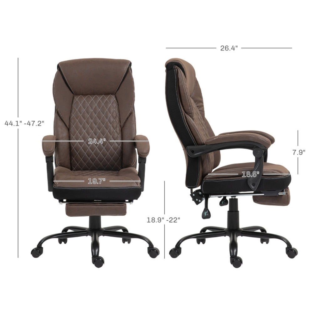 Dark Brown High-Back Reclining Office Chair with Footrest & Microfiber Upholstery